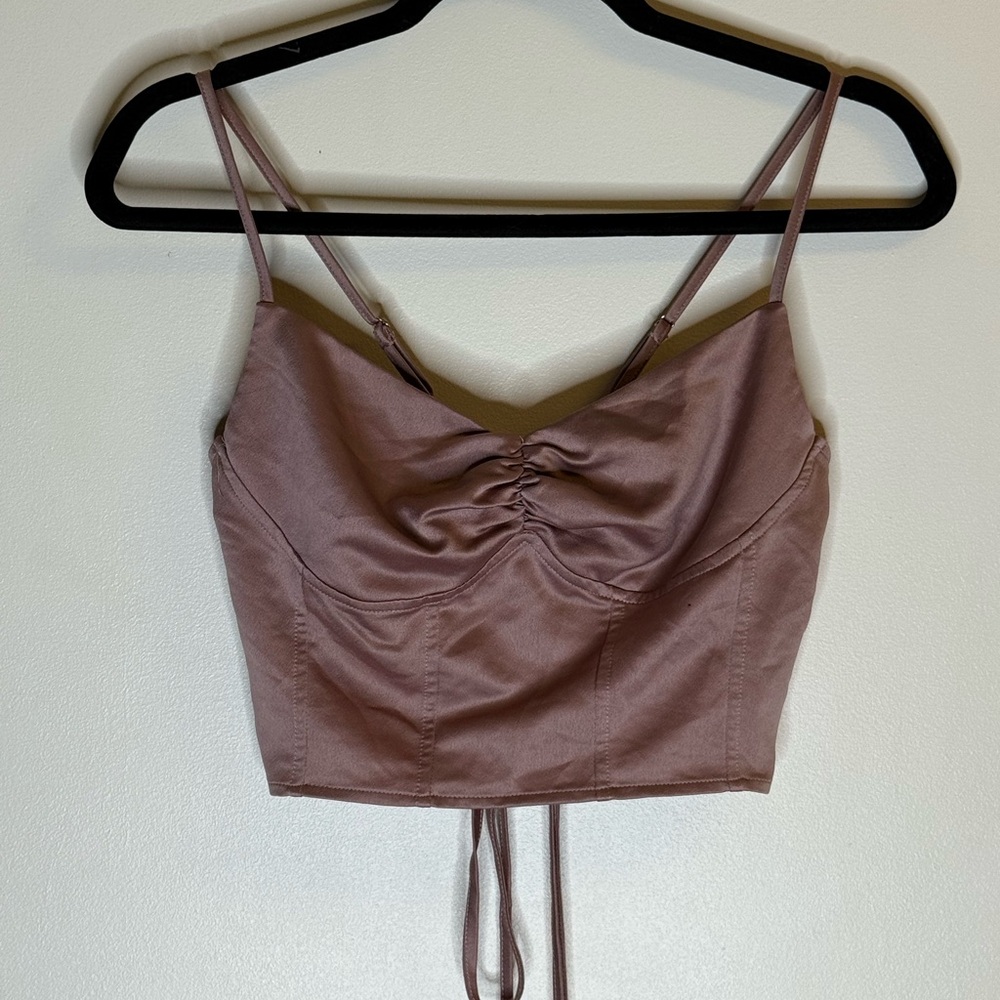 La Hearts Satin Brown Crop Top